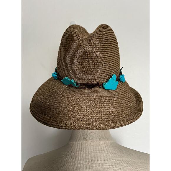 Kokin Straw Sun Hat Turquoise Bendable Brim Tan Summer Resort Vacation main image 5